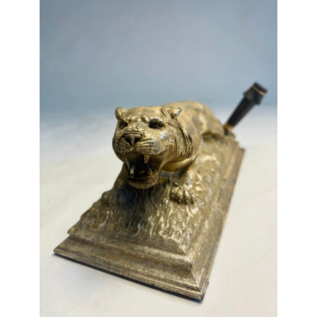 Vintage Gilt Tiger Desk Sculpture and Pen Holder For Sale In Chicago - Image 6 of 12