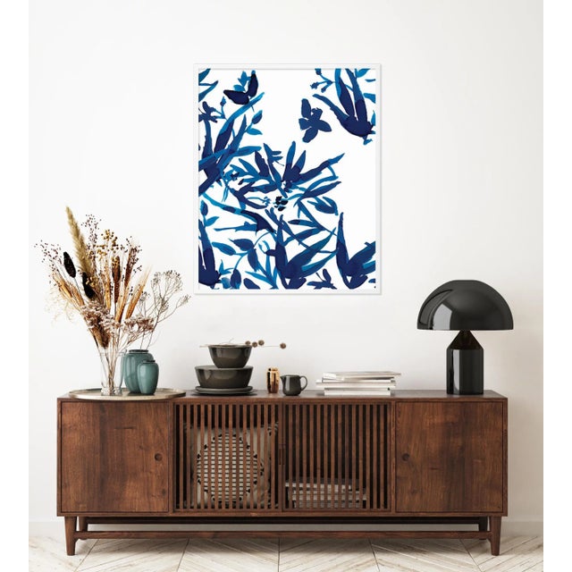 Contemporary Cobalt Vines 2 by Gold Rush Art, Art Print in White Frame, Medium For Sale - Image 3 of 4