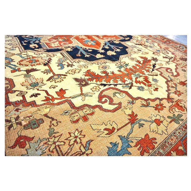 Persian Serapi Wool 7x11 Rust, Navy, Tan, & Ivory Handmade Area Rug #9902841 For Sale - Image 12 of 12