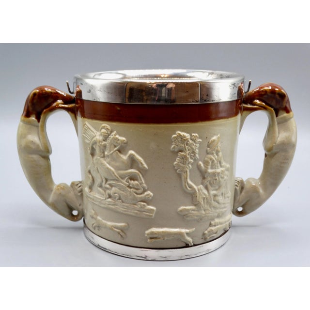Late 19th Century 19th-C English Traditional Salt Glazed With Silver Collar & Whippet Dog Loving Cup / Vessel For Sale - Image 5 of 9