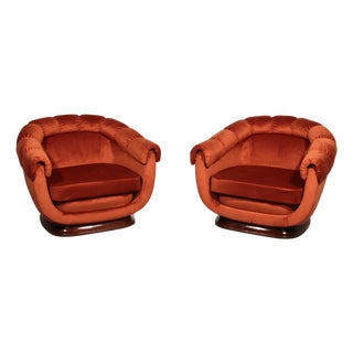 Italian Lounge Chairs in Orange Copper Velvet, 1950s, Set of 2 For Sale