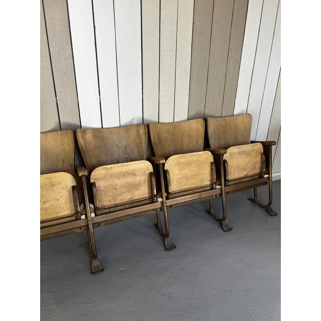 Brown Vintage Four Row Cinema Armchairs in Bentwood and Patinated Tubular Steel, 1940s For Sale - Image 8 of 9