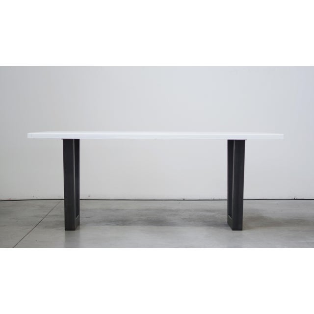 Handcrafted White Lacquered Brushed Fir Table with Iron Legs For Sale - Image 4 of 8