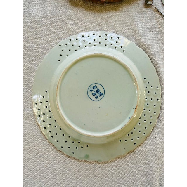 Antique Chinese Blue and White Reticulated Plate Monkeys Peaches Bats Lotus Late Qing Porcelain For Sale - Image 4 of 11