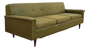 Vintage Mid Century Modern Greenish Brown Tufted 82" Sofa Couch W/ Walnut Legs