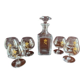 Late 20th Century Baccarat Napoleon Brandy Decanter With Original Stopper and Six Matching Snifters. Monogrammed “N” With Crown. For Sale