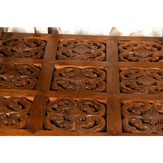 Mid 20th Century Vintage Chinese Pair of Carved Hardwood Side Tables With Fretwork For Sale - Image 5 of 6