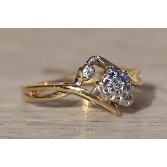 Metal The Renabie: Ladies Vintage Yellow Gold Bypass Diamond Engagement Ring For Sale - Image 7 of 10