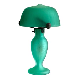 1920s Art Deco Daum Nancy Acid-Etched Cameo Glass Table Lamp 13.5"x8" For Sale