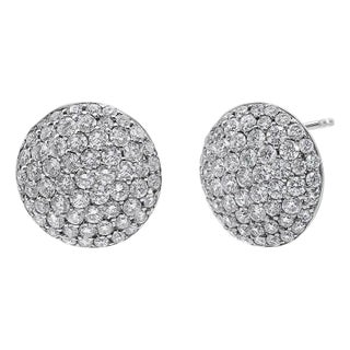 18K White Gold 3 1/2 Cttw Shared Prong Set Diamond Cluster Composite Disc Stud Earrings (F-G Color, VS1-VS2 Clarity) For Sale