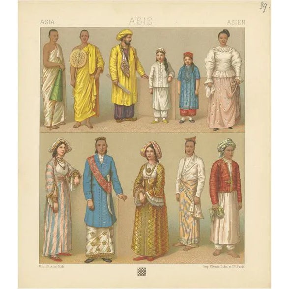 Racinet, Asian Clothing, 1880, Paper For Sale