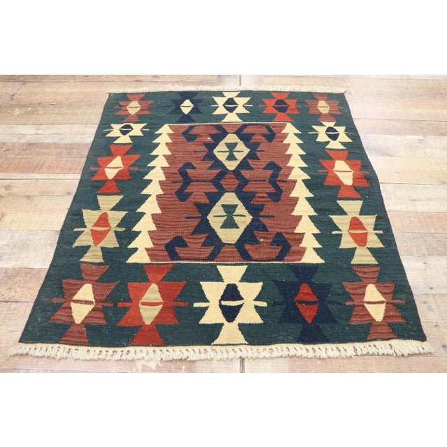 Textile Vintage Persian Shiraz Kilim Rug - 03'01 X 03'07 For Sale - Image 7 of 9