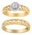 14K Yellow Gold Plated .925 Sterling Silver 1/5 Cttw Diamond Halo Engagement Ring and Wedding Band Set - Size 7 For Sale
