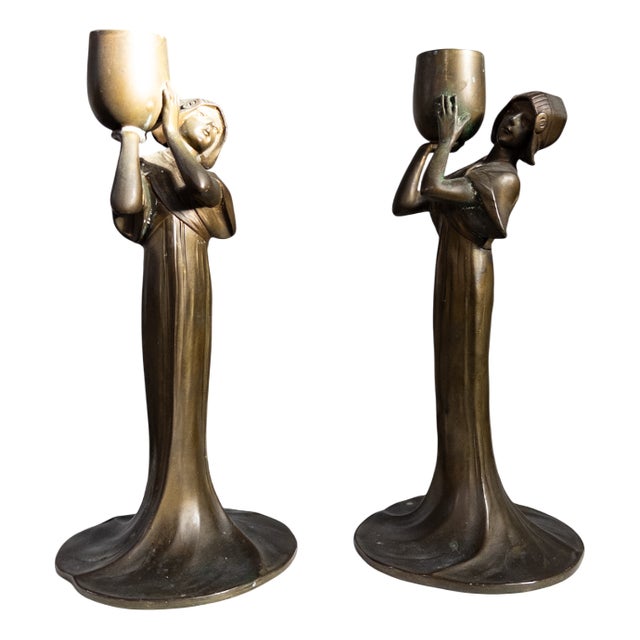 Art Nouveau Candleholders in Zinc, 1890s, Set of 2 For Sale