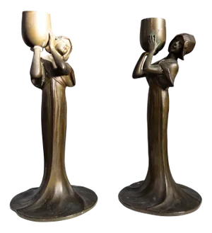 Art Nouveau Candleholders in Zinc, 1890s, Set of 2