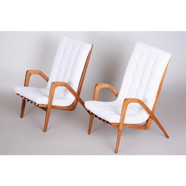 Textile Set of Mid-Century Armchairs in Oak attributed to Jan Vanek, Czech, 1950s For Sale - Image 7 of 18