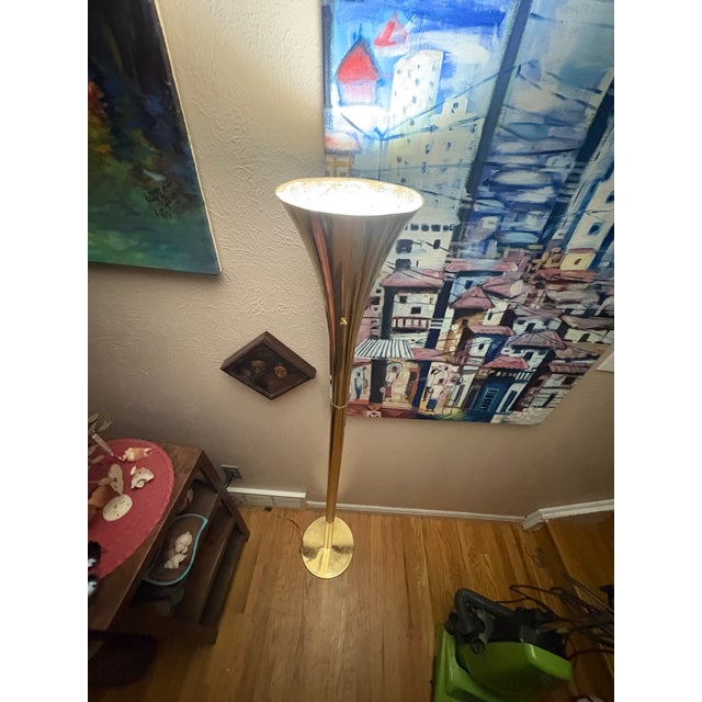 Vintage 1960s Brass Trumpet Laurel Lamp Company Mid-Century Modern Brass Trumpet Torchiere Floor Lamp For Sale - Image 16 of 18