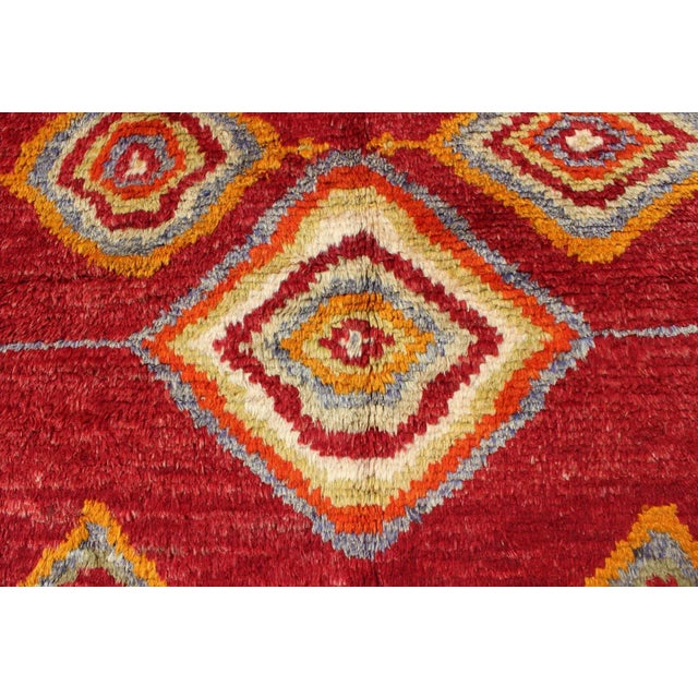 Tribal Turkish Konya Rug With Diamond Design in Beautiful Royal Red Background For Sale - Image 10 of 13