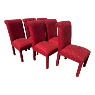 Late 20th Century Set of 6 Fully Upholstered Parsons Style Dining Chairs For Sale
