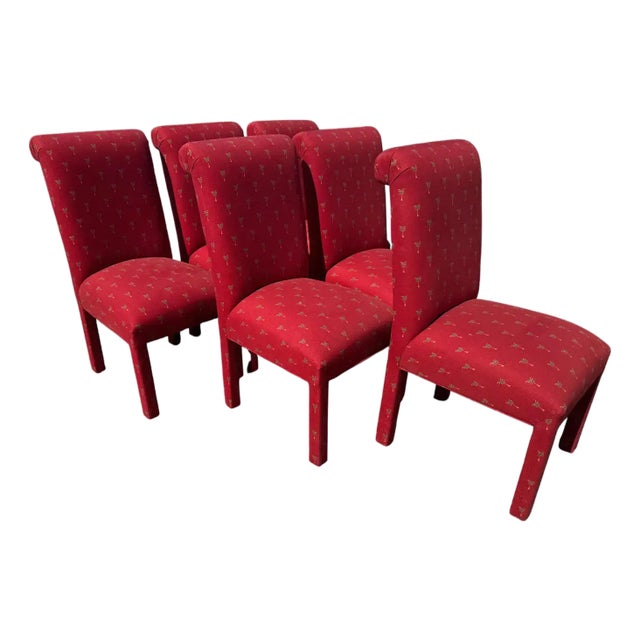 Late 20th Century Set of 6 Fully Upholstered Parsons Style Dining Chairs For Sale