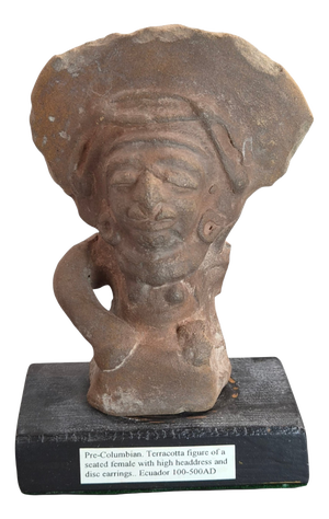 Large Pre-Columbian Jama-Coaque Seated Female Figure, 100 BCE-500 CE