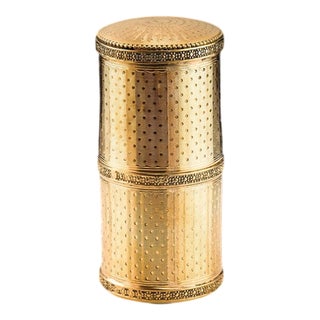 Antique French Silver Gilt Cylindrical Etui Box with Turned Guilloche Engine, 1890s For Sale