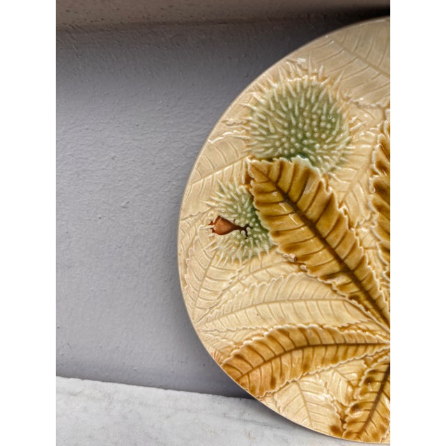 French Country French Majolica Chestnut Leaves Plate Salins, Circa 1880 For Sale - Image 3 of 5