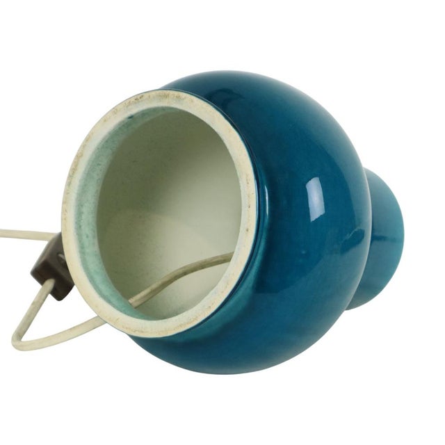 1970s Italian Round Blue Ceramic Table Lamp, 1970s For Sale - Image 5 of 12