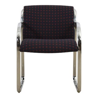 Modernist Chrome Chair with Red-on-Navy Foulard Upholstery For Sale