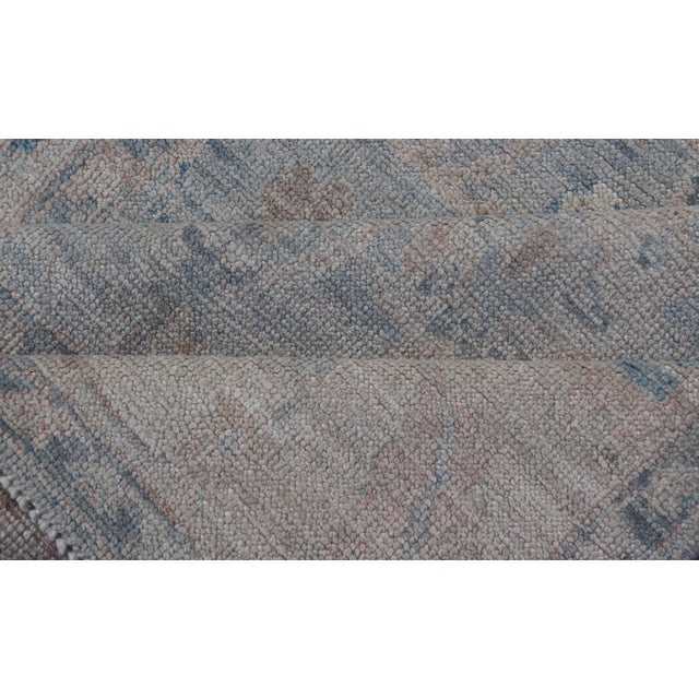 Modern Tribal Oushak With a Cream Border and Light Gray-Blue Background 4'0 X 6'2 For Sale - Image 11 of 12