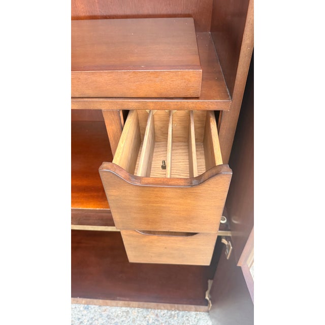 Vintage Mastercraft Brass-Mounted Walnut Media Armoire / Bar Cabinet For Sale - Image 10 of 13