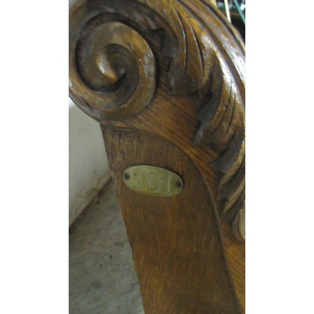 1940s Amazing Oak Church Pew Bench All Carved For Sale - Image 6 of 11