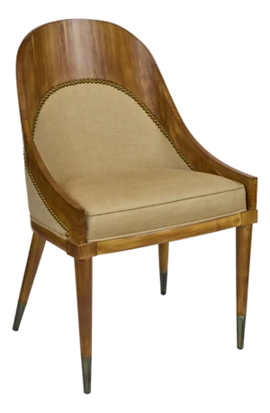 Vintage Wood Frame Side Chair, Newly Upholstered in Italian Linen W/ Nailhead