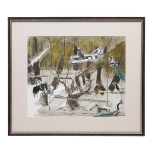 Joseph B. O’Sickey “Birds of Prey With Peacocks” Ink & Watercolor, 1989
