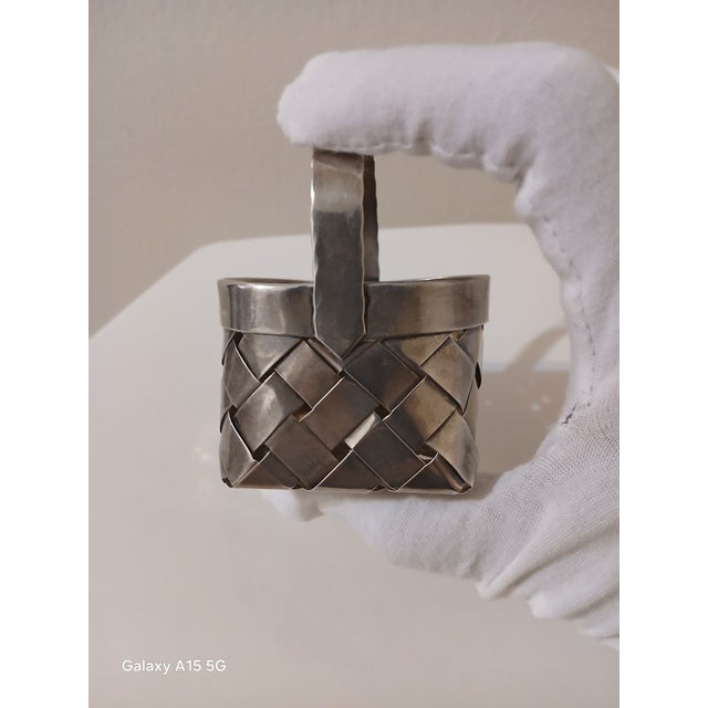 Mid 20th Century Mid 20th Century Cartier Sterling Silver Mini Hand Woven Basket For Sale - Image 5 of 10