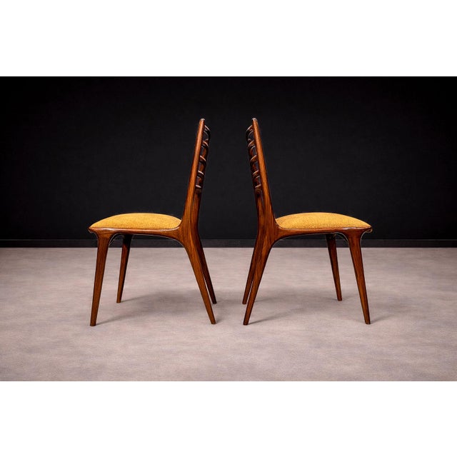 Yellow Set of 2 Chairs in Rosewood & Yellow Linen Canvas, Carlo Hauner, 1950s For Sale - Image 8 of 14