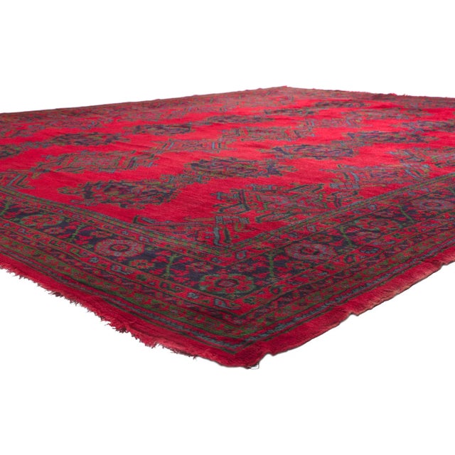 Antique Red Turkish Oushak Rug Inspired by Thomas Eakins 12'00 x 14'02. Showcasing a bold expressive design, incredible...