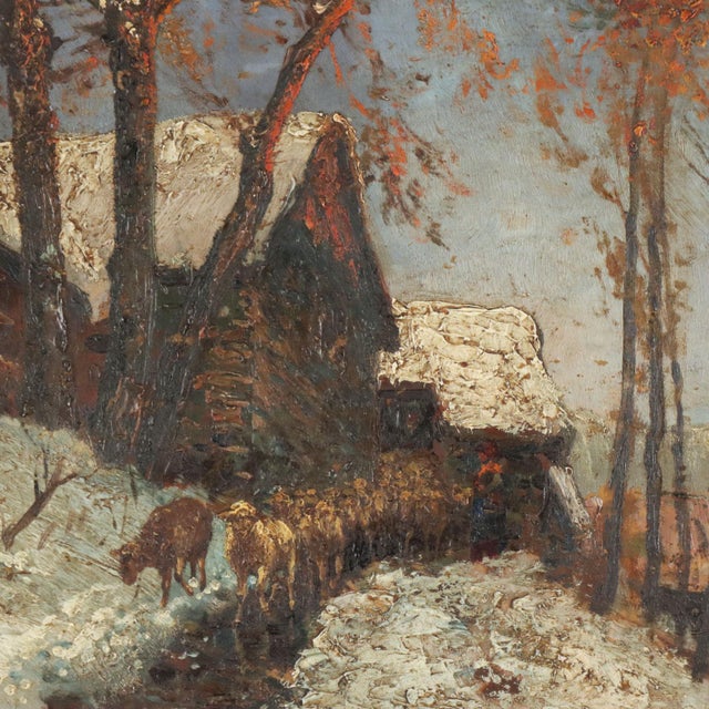 Vittorio Cajani, Winter Landscape, Oil on Panel, Framed For Sale - Image 3 of 9