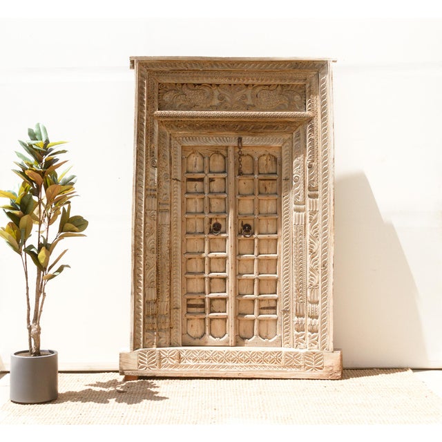 Asian Massive Heavily Carved Antique Thar Desert Entrance Door For Sale - Image 3 of 16