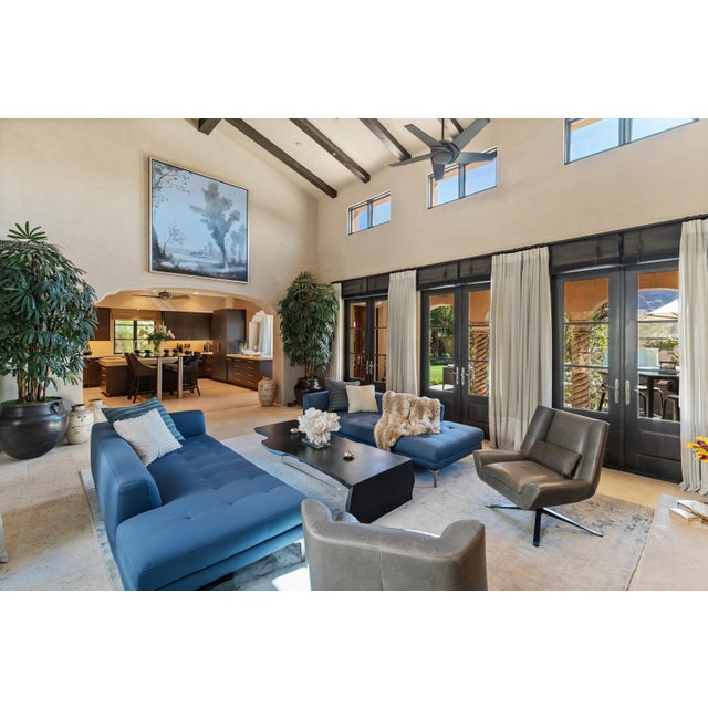 Contemporary Pair of Roche Bobois Sofas in Blue Polished Wool With Single Arms For Sale - Image 3 of 11