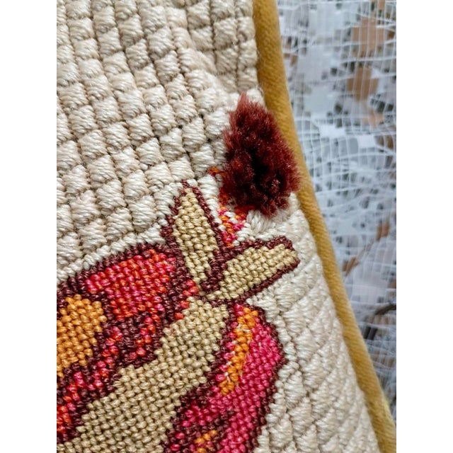 Vintage Handmade Needlepoint Pillow Wool Back to Velvet Floral For Sale In Miami - Image 6 of 12