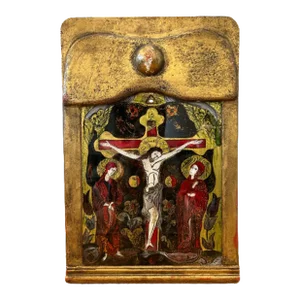 Antique Crucifixion Icon Painting, Framed