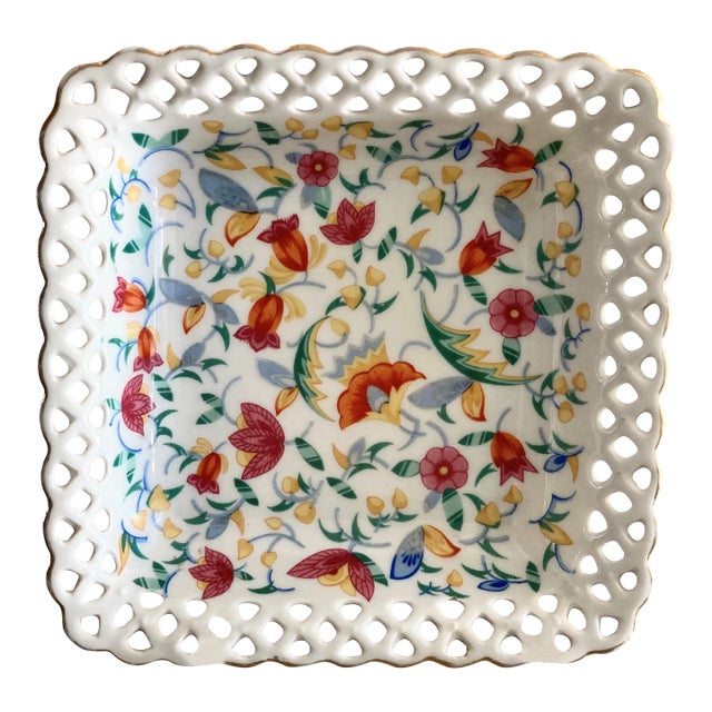 Mid 20th-Century Reticulated Floral Chintz Porcelain Vide Poche / Catchall Dish, Germany For Sale