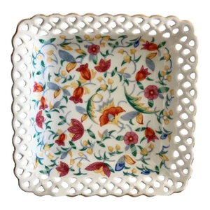 Mid 20th-Century Reticulated Floral Chintz Porcelain Vide Poche / Catchall Dish, Germany