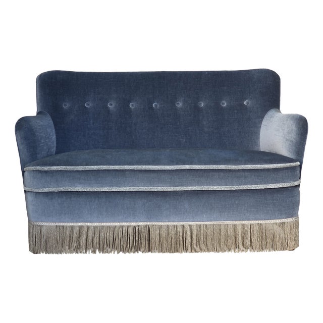 Vintage Danish Two-Seater Sofa in Furniture Velour and Beech, 1960s For Sale