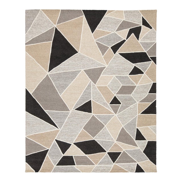 8x10 Modern Geometric Hand-Tufted Wool Rug Abstract Mosaic Neutral Area Rug For Sale