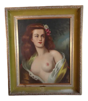 1940s Figurative Female Nude Portrait Oil Painting by Gyula Asztalos, Framed