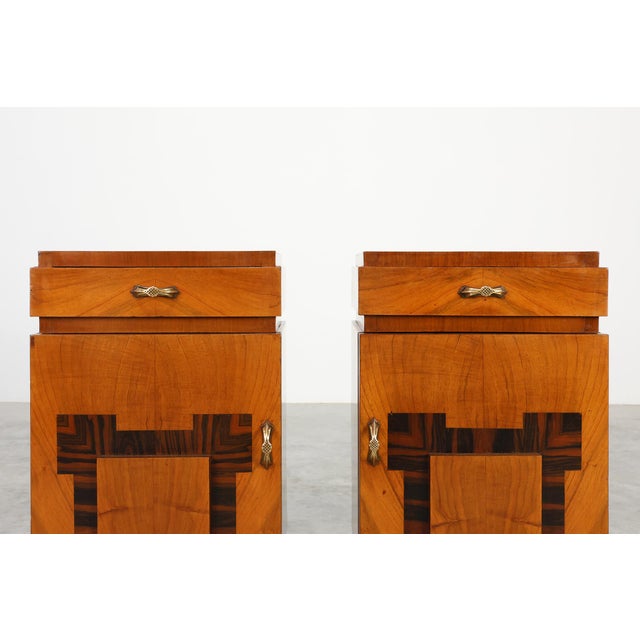 1920s Art Deco Geometric Wooden Nightstands, Italy, 1920s, Set of 2 For Sale - Image 5 of 15