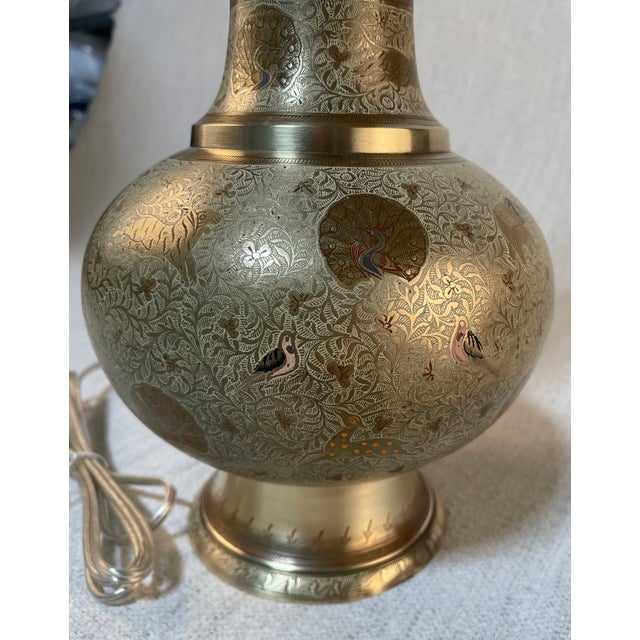 1950s 1950s Indian Brass Incised Animal Motif Table Lamp For Sale - Image 5 of 11