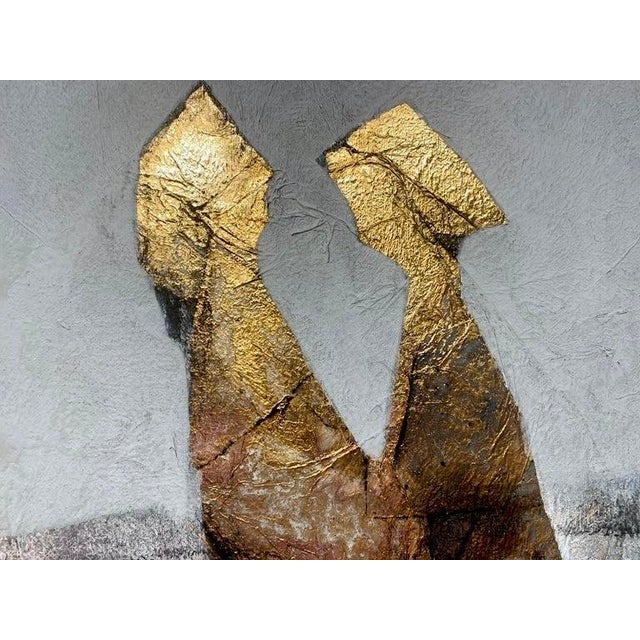 Contemporary Andrea Stella "In Love Behind the Walls" Gold Leaf Oil Mixed Media Painting, Figurative, Italian Contemporary Art, 2010 For Sale - Image 3 of 8